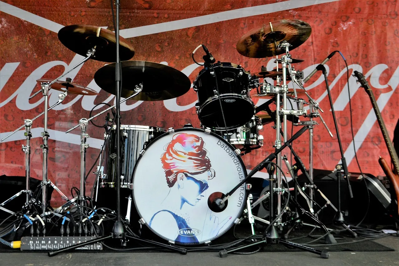 Drum kit set up on a stage
