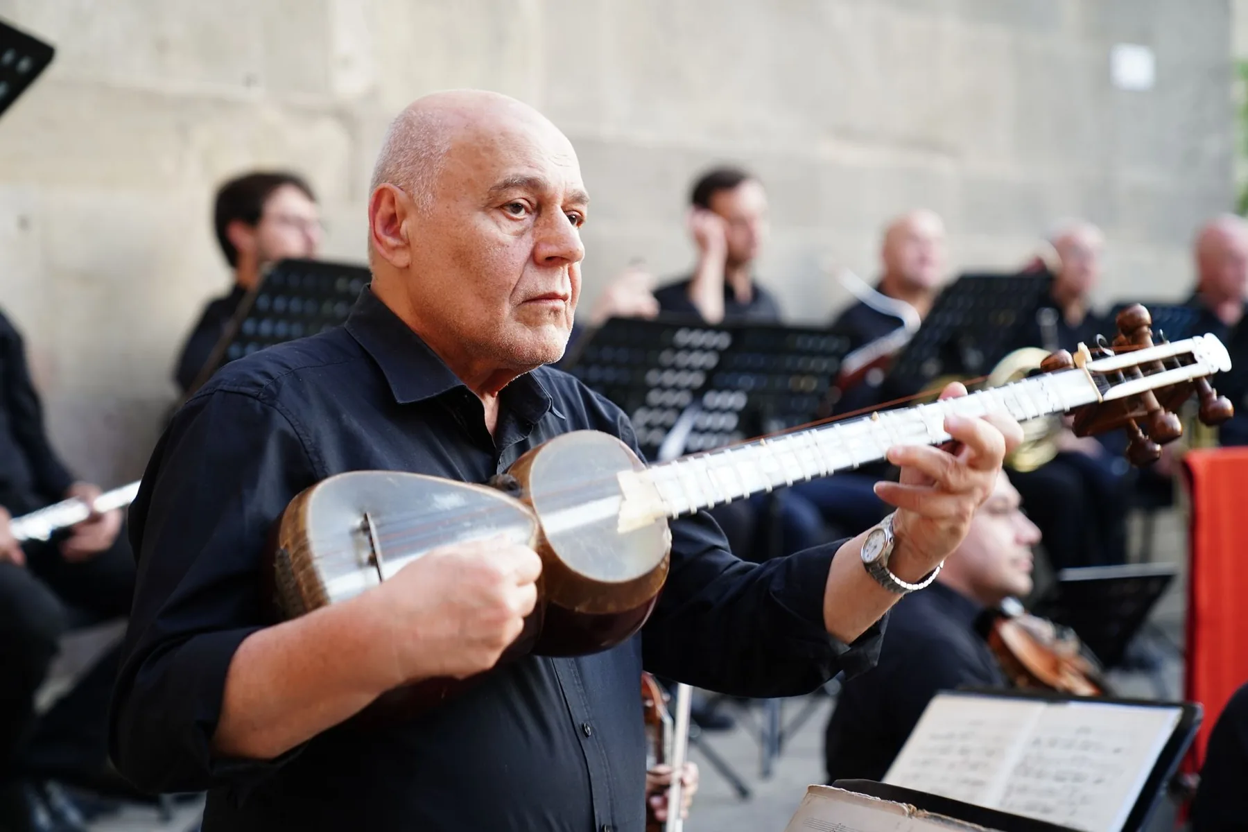 Musicien jouant du târ en orchestre