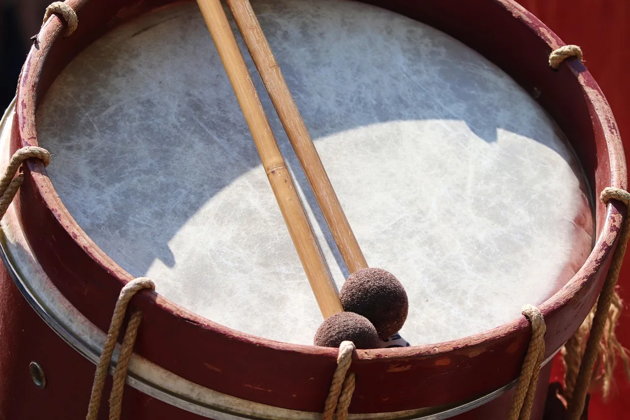 Traditional drum with two mallets Traditional drum with two mallets
