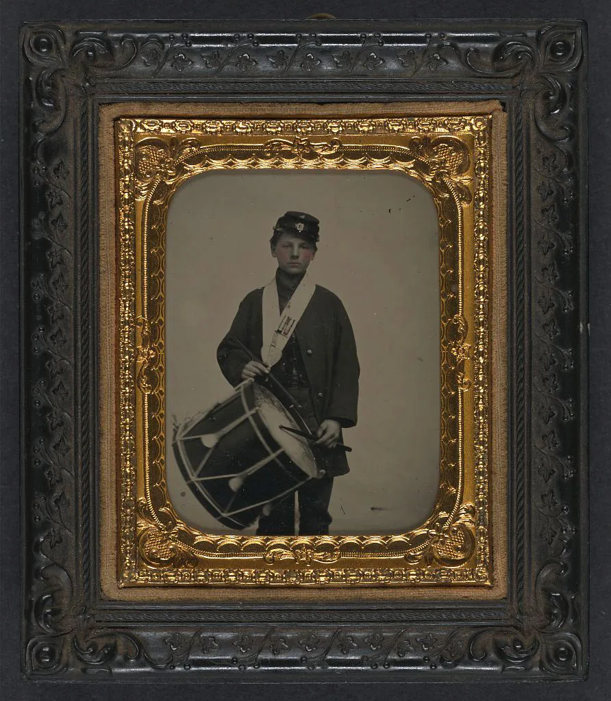 Young drummer in a historical portrait Young drummer in a historical portrait
