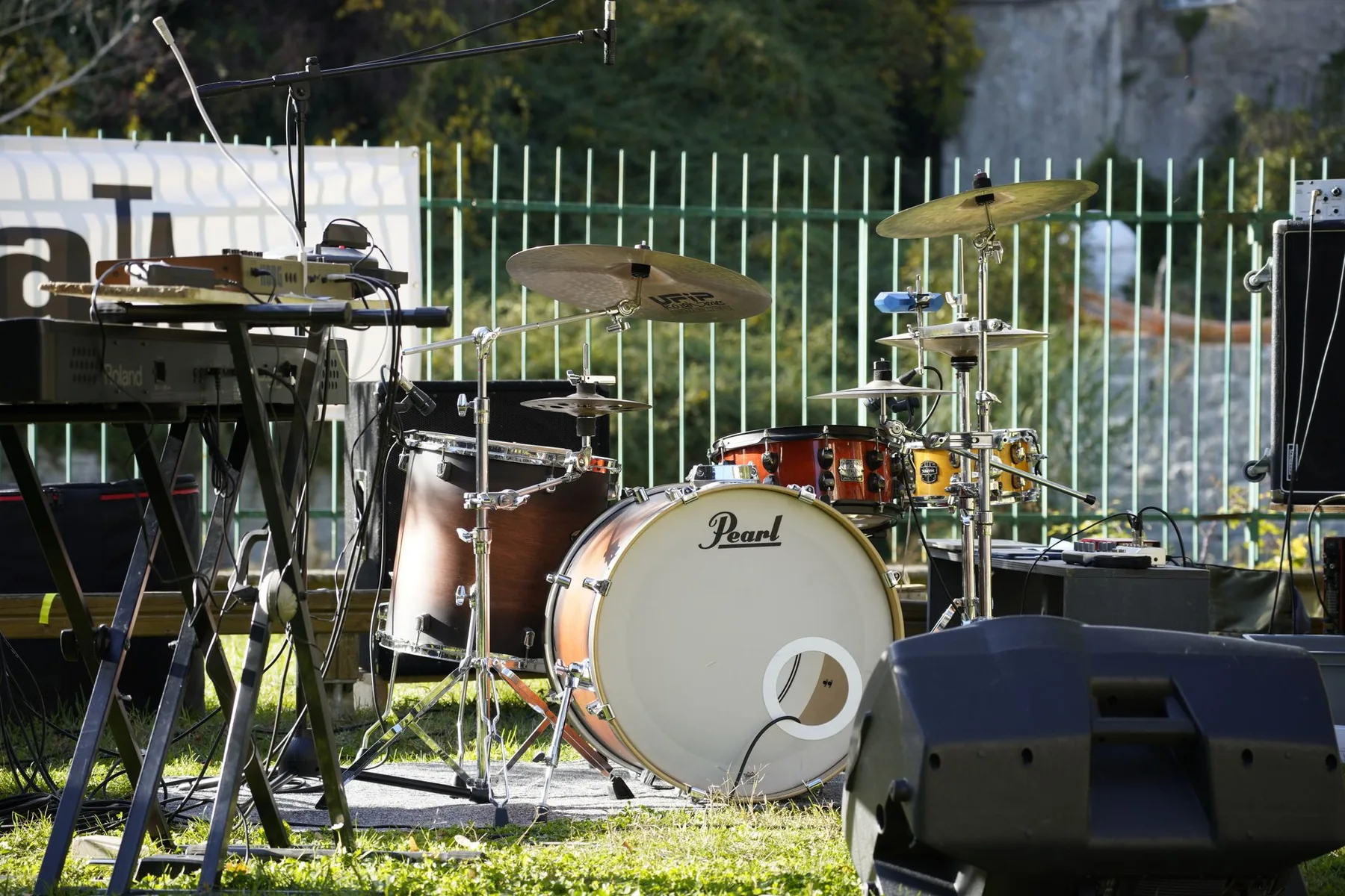 Drum kit ready for a concert Drum kit ready for a concert