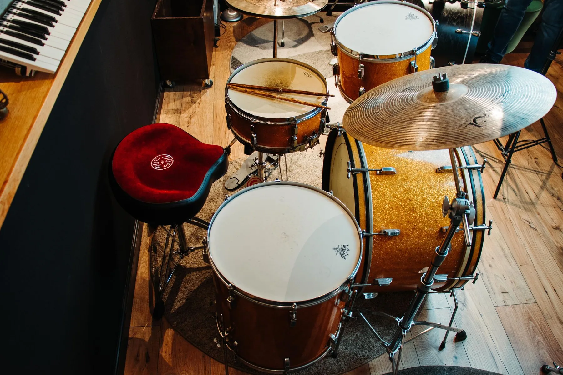 Acoustic drum kit viewed from above Acoustic drum kit viewed from above