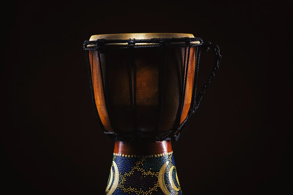 Decorated base of an African djembe Decorated base of an African djembe