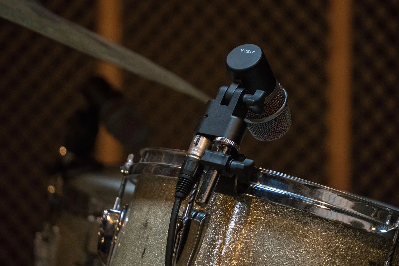 Microphone attached to a drum Microphone attached to a drum