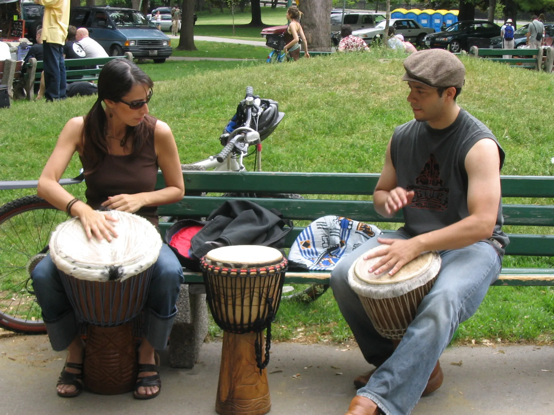 Musicians Playing the Djembe in a Park Musicians playing the djembe in a park
