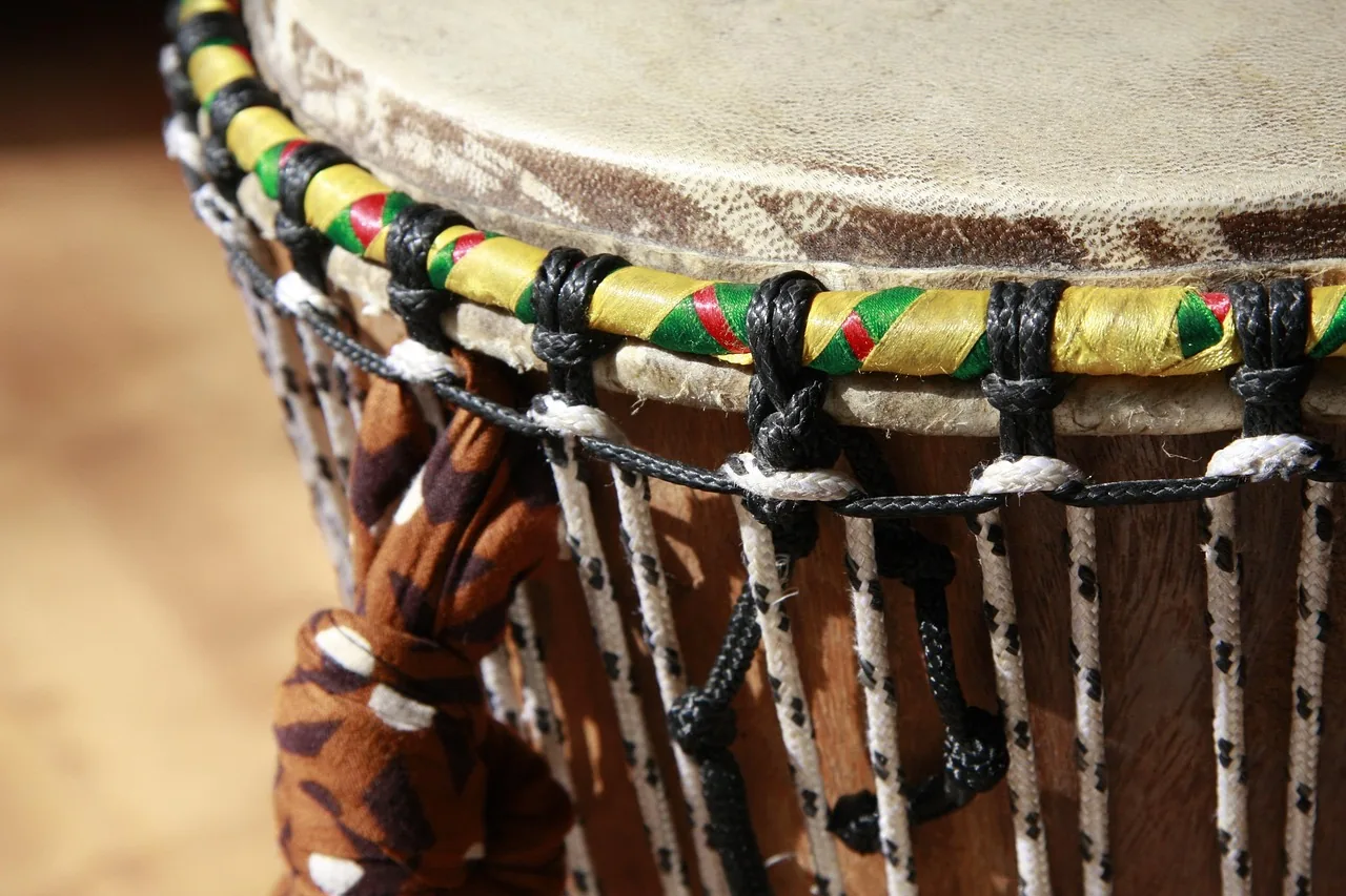 African djembe with colorful ropes
