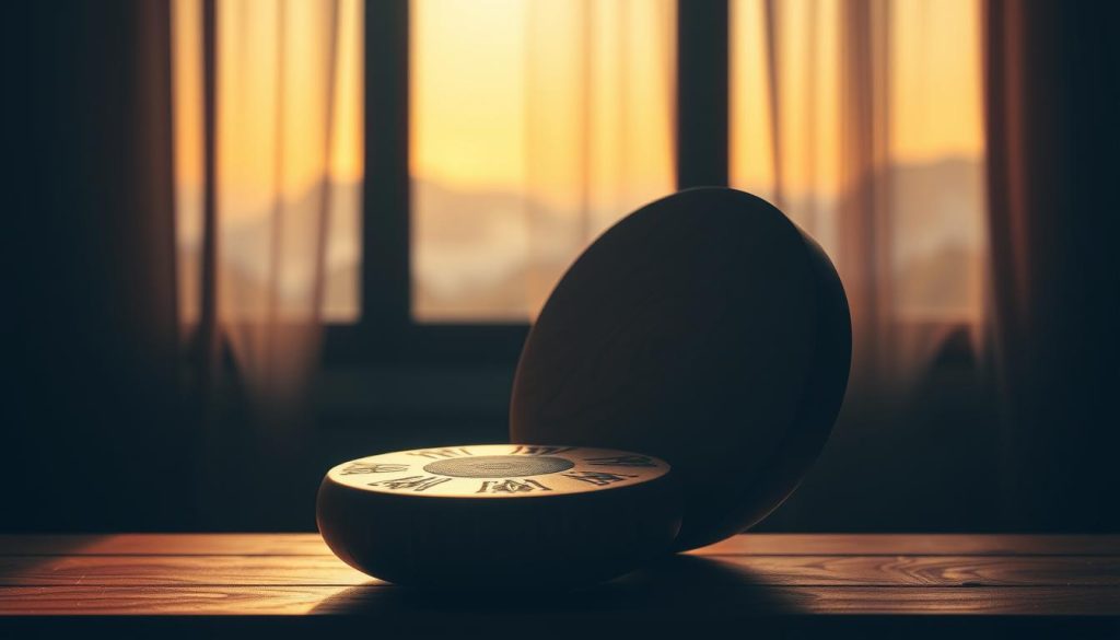 A serene, dimly lit studio with a tongue drum resting on a wooden surface. The drum is illuminated by soft, warm lighting, casting gentle shadows that accentuate its organic, handcrafted texture. In the background, a blurred, ethereal landscape suggests a tranquil, meditative setting. The drum's surface is adorned with intricate patterns, inviting the viewer to imagine the harmonious melodies it could produce. The overall atmosphere is one of calming, introspective focus, encouraging the exploration of the instrument's potential to create soothing, harmonious tones. A serene, dimly lit studio with a tongue drum resting on a wooden surface. The drum is illuminated by soft, warm lighting, casting gentle shadows that accentuate its organic, handcrafted texture. In the background, a blurred, ethereal landscape suggests a tranquil, meditative setting. The drum's surface is adorned with intricate patterns, inviting the viewer to imagine the harmonious melodies it could produce. The overall atmosphere is one of calming, introspective focus, encouraging the exploration of the instrument's potential to create soothing, harmonious tones.